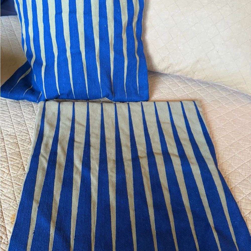 West Elm Striped Blue and Yellow Pillow covers (2)